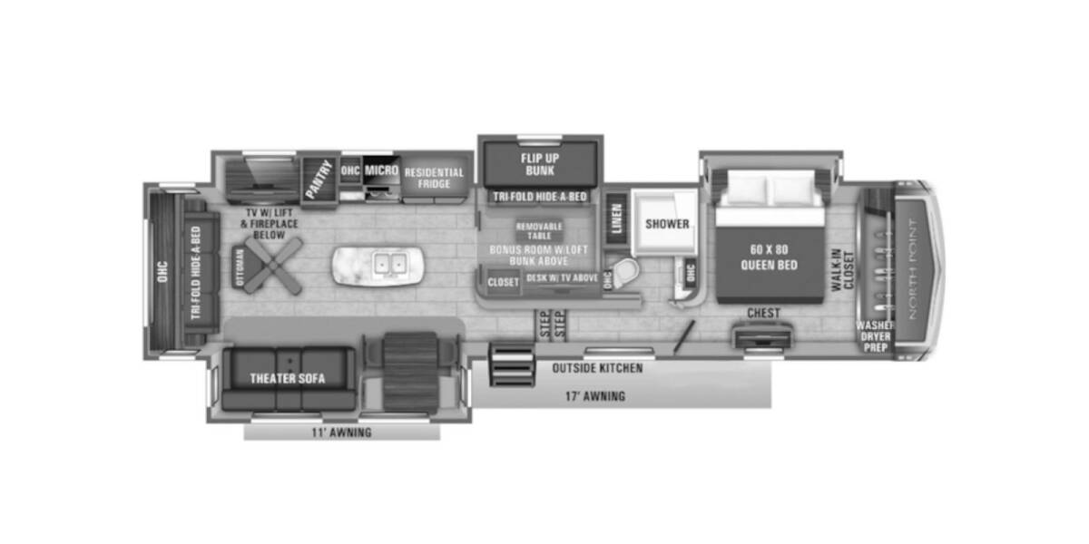 2021 Jayco North Point 377RLBH Fifth Wheel at Link RV Minong, Wisconsin STOCK# 21-32 Floor plan Layout Photo