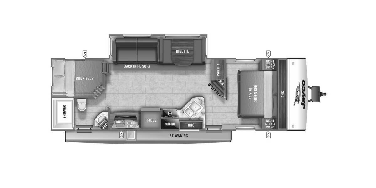 2021 Jayco Jay Feather 27BHB Travel Trailer at Link RV Minong, Wisconsin STOCK# 21-38 Floor plan Layout Photo