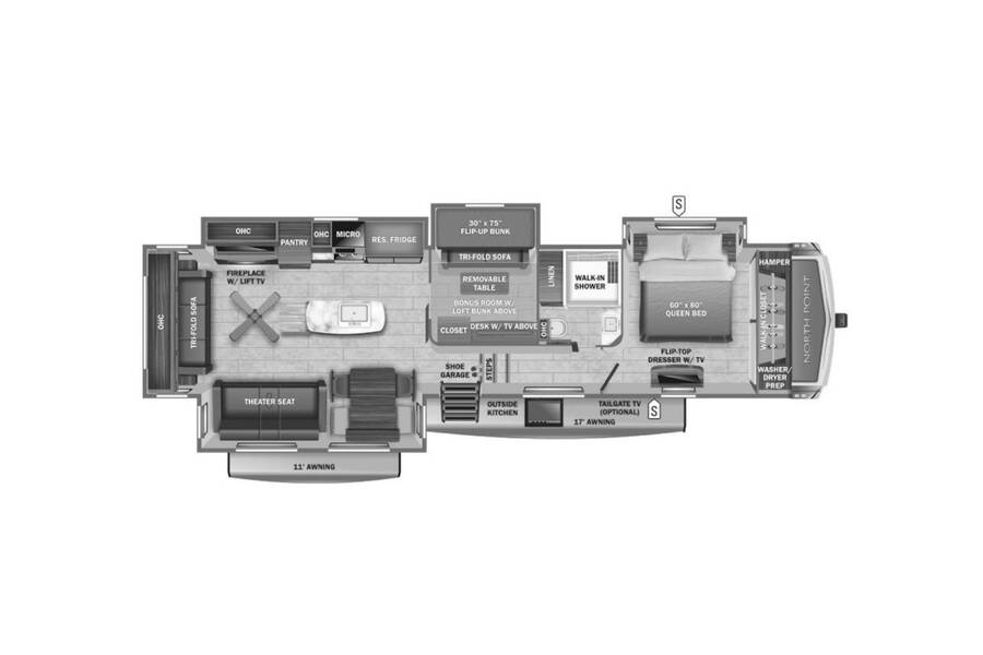 2022 Jayco North Point 377RLBH Fifth Wheel at Link RV Minong, Wisconsin STOCK# 22-28 Floor plan Layout Photo