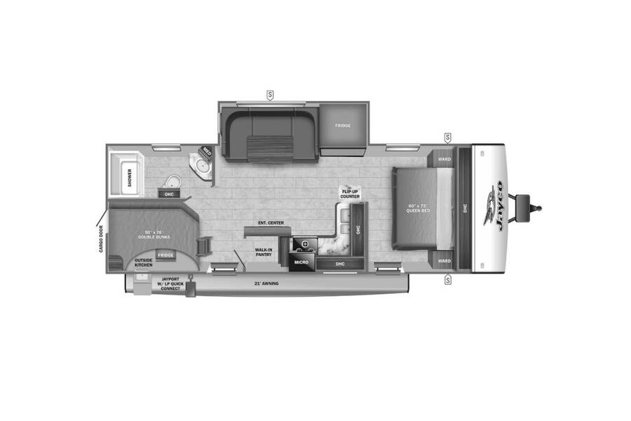 2022 Jayco Jay Feather 24BH Travel Trailer at Link RV Minong, Wisconsin STOCK# 22-65 Floor plan Layout Photo