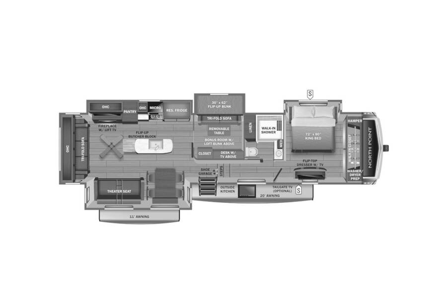 2023 Jayco North Point 377RLBH Fifth Wheel at Link RV Minong, Wisconsin STOCK# 23-08 Floor plan Layout Photo
