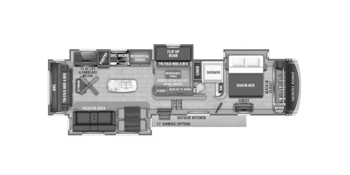 2018 Jayco North Point 377RLBH Fifth Wheel at Link RV Minong, Wisconsin STOCK# 23-48A Floor plan Layout Photo